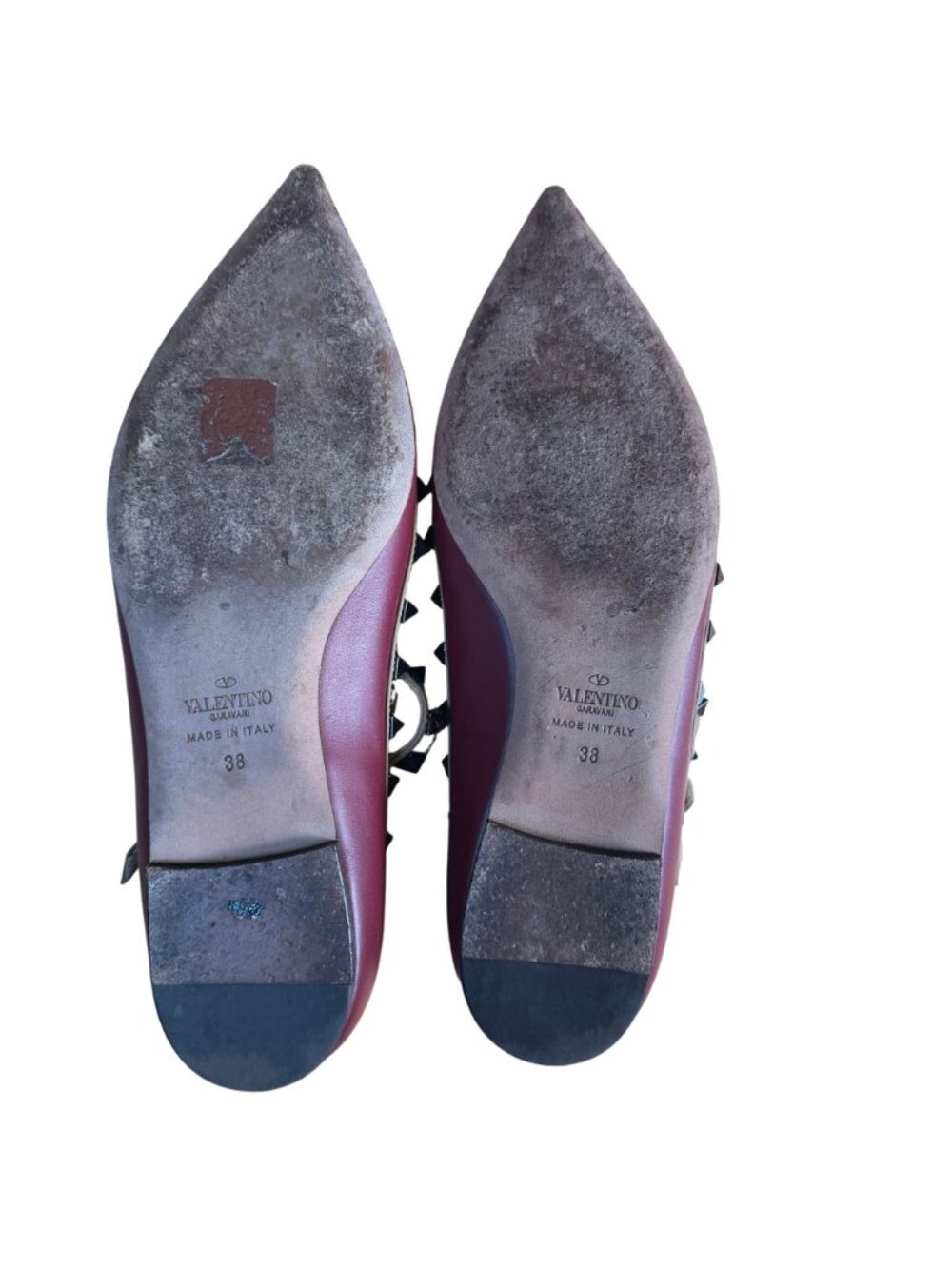 Valentino Garavani Dark Red Caged Rockstud Pointed Toe Ballet Flats Size EU 38 - Picture 4 of 11